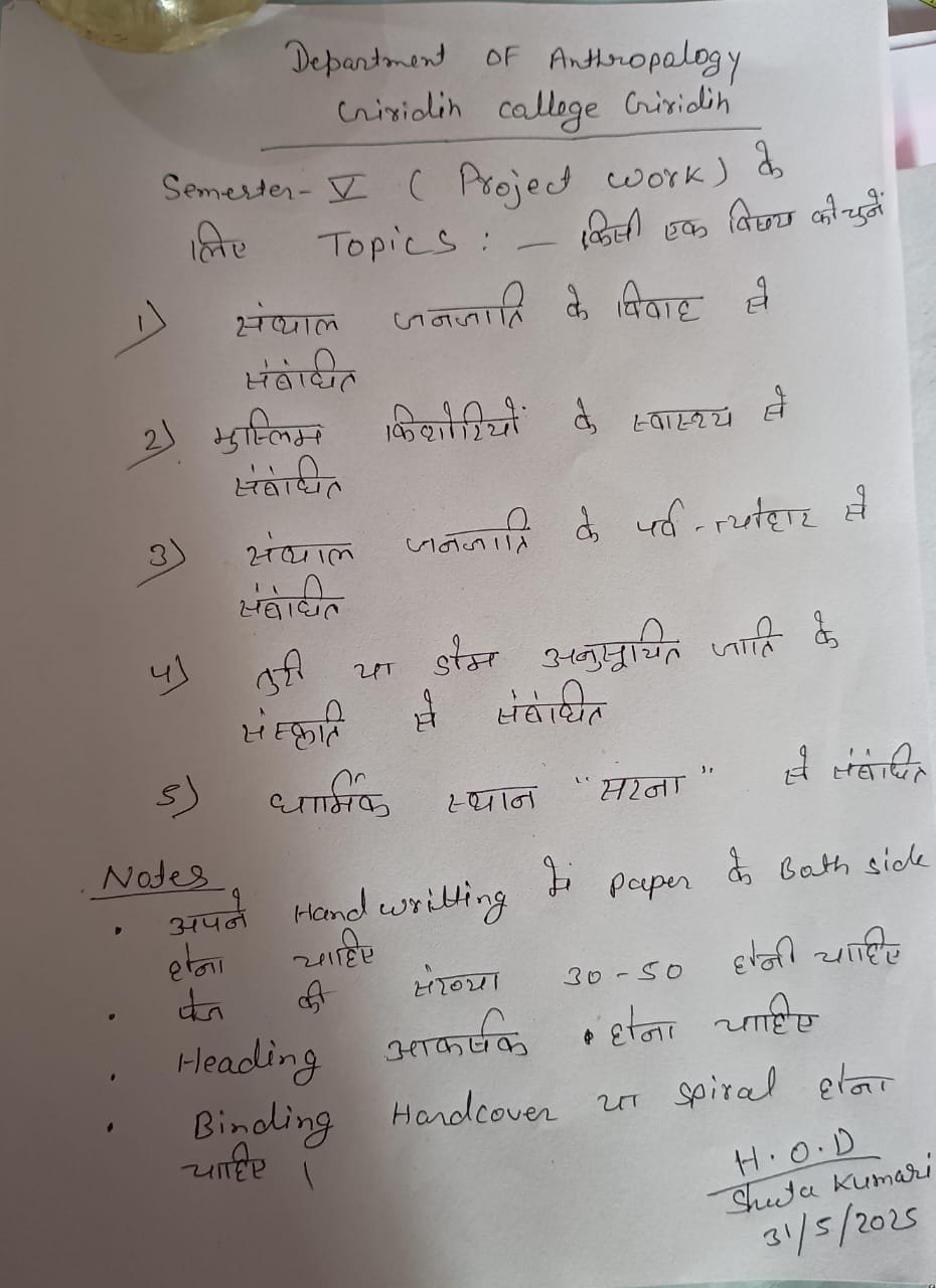 Anthropology  UG Sem-V Project work