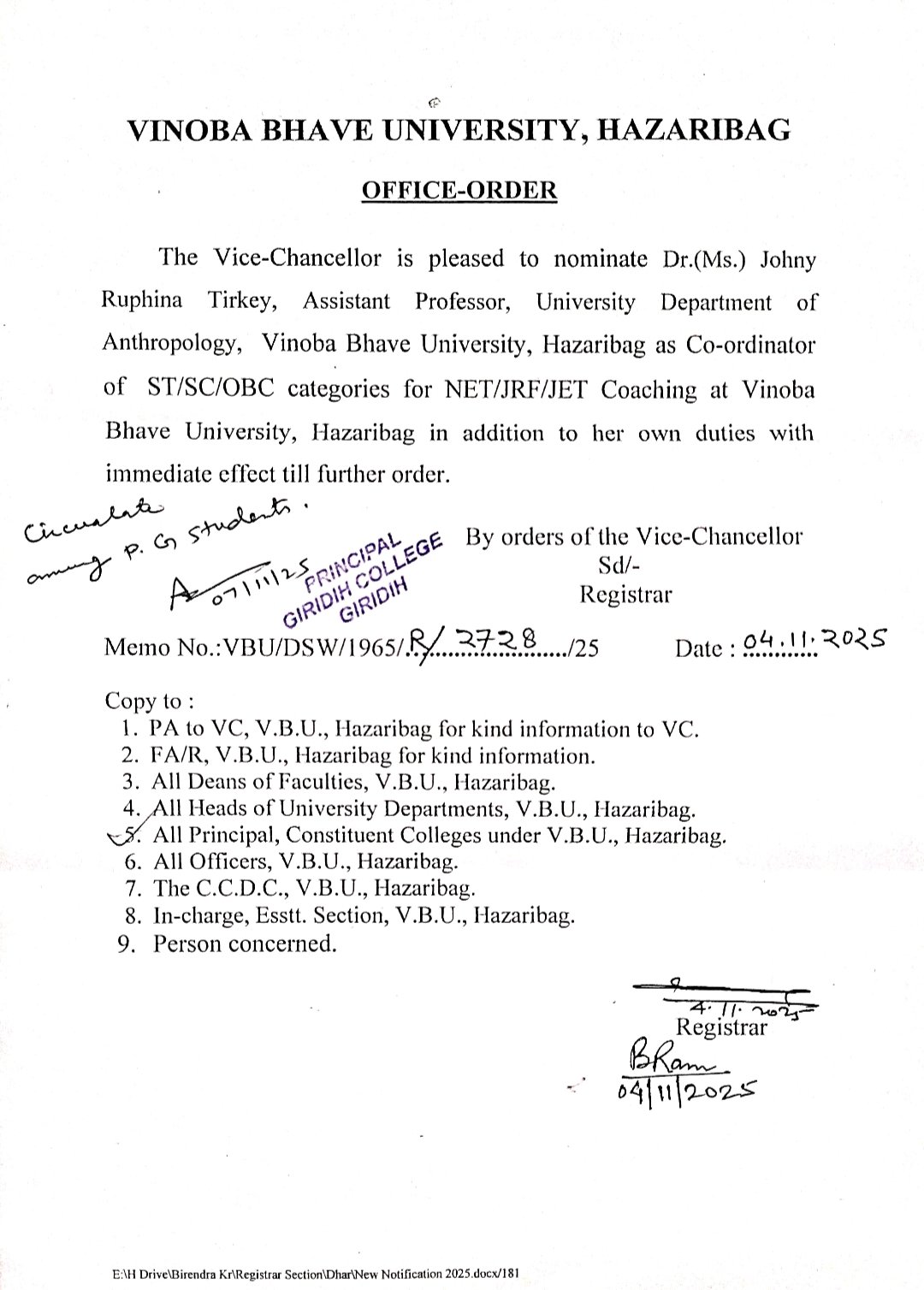 Notice for NET/JRF/JET Students