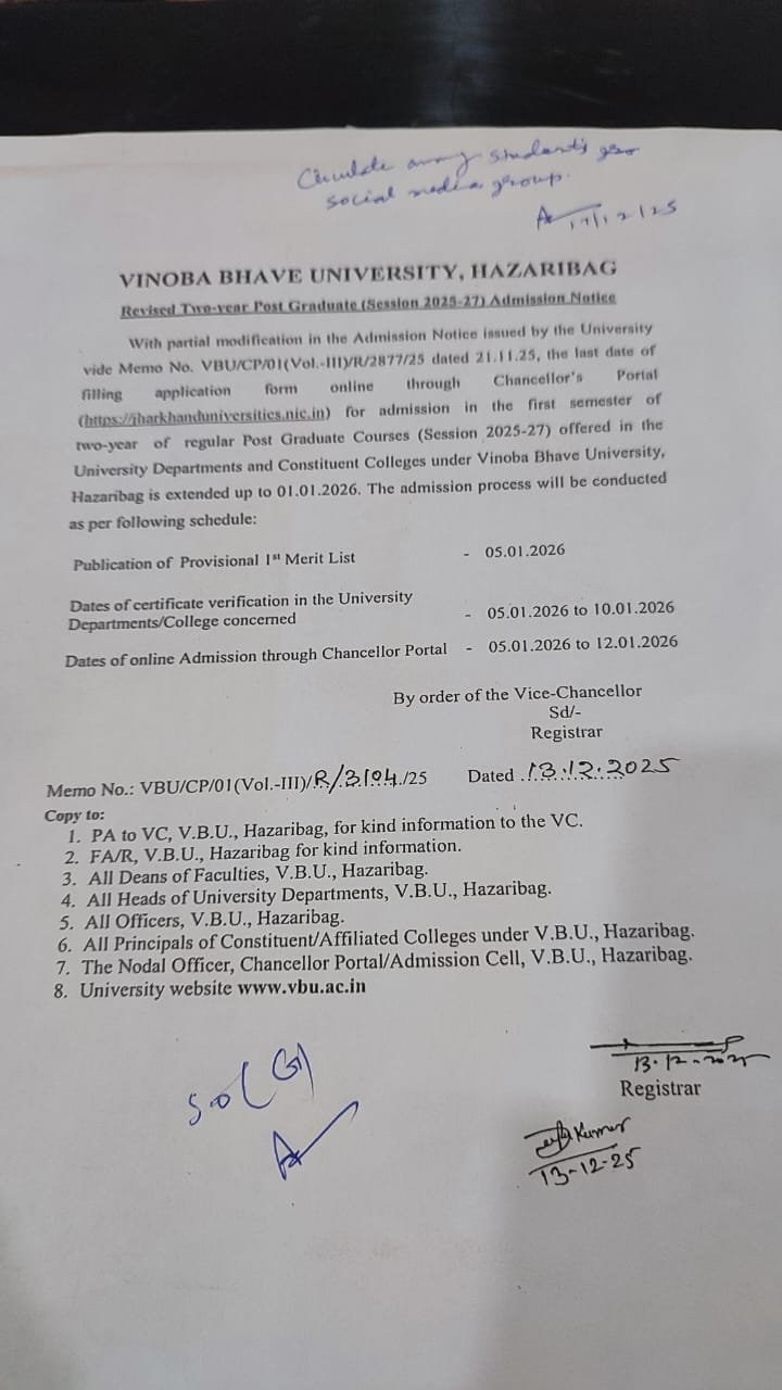 Revised PG Admission Notice