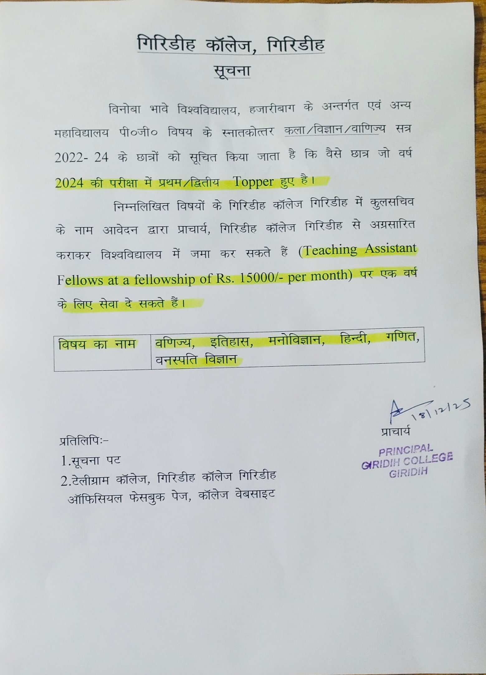 Important Notice for PG Topper Students