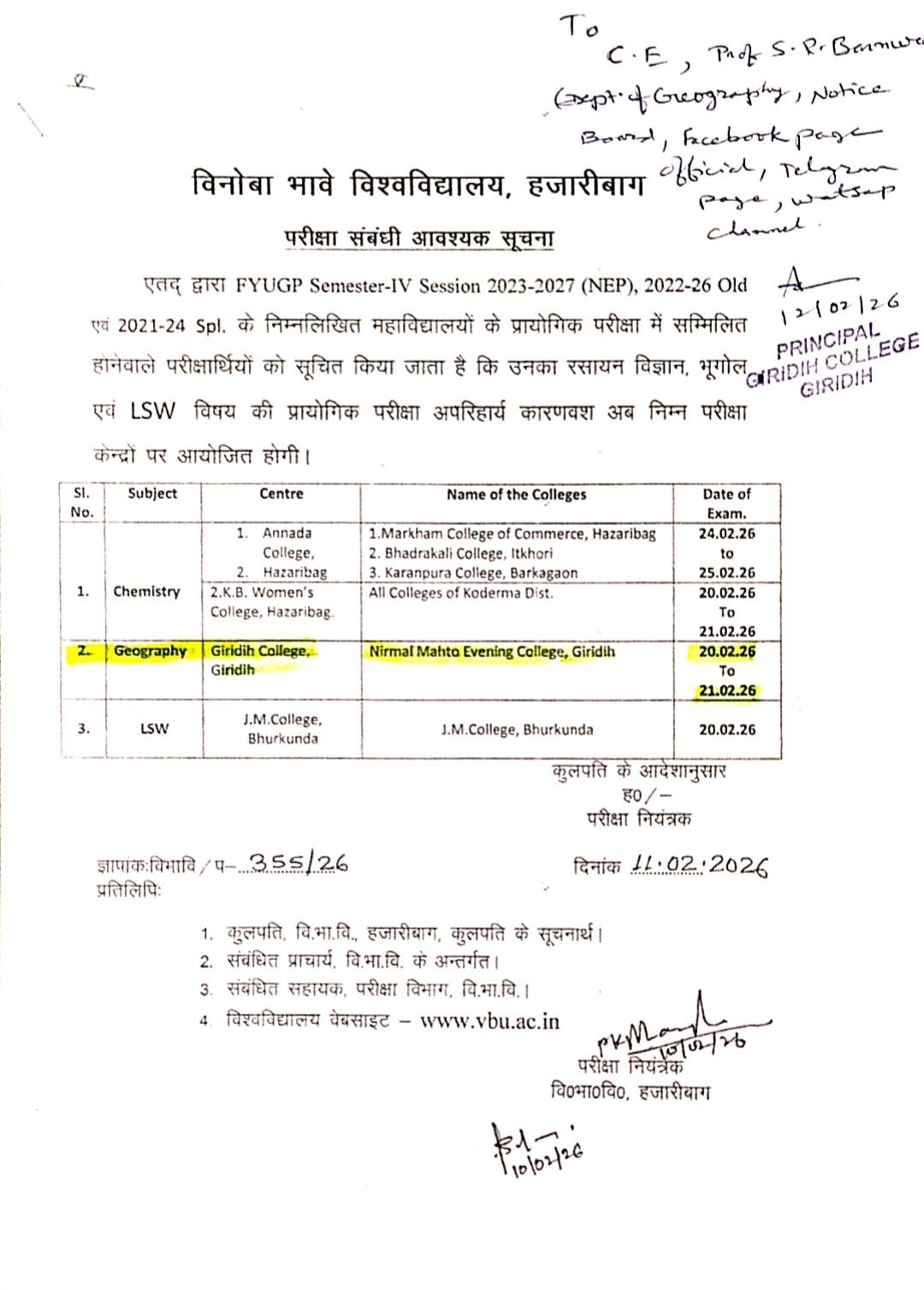 Practical Programme for Geography FYUGP Sem-IV (2023-27) and old & spl