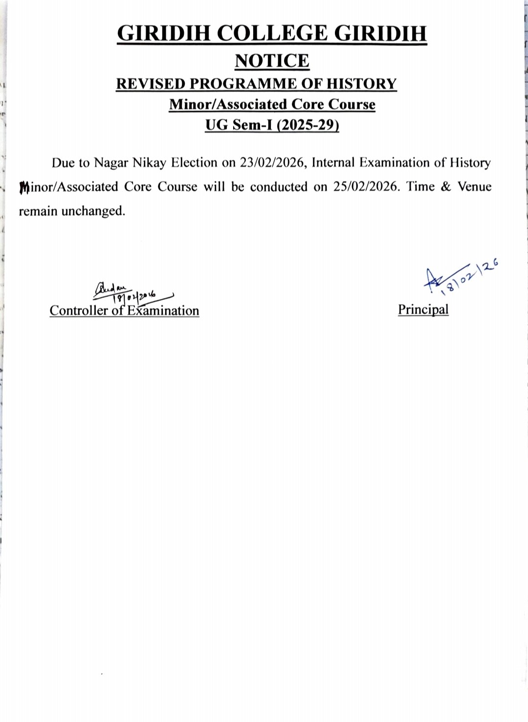 REVISED PROGRAMME OF HISTORY Minor/Associated Core Course UG Sem-I (2025-29)