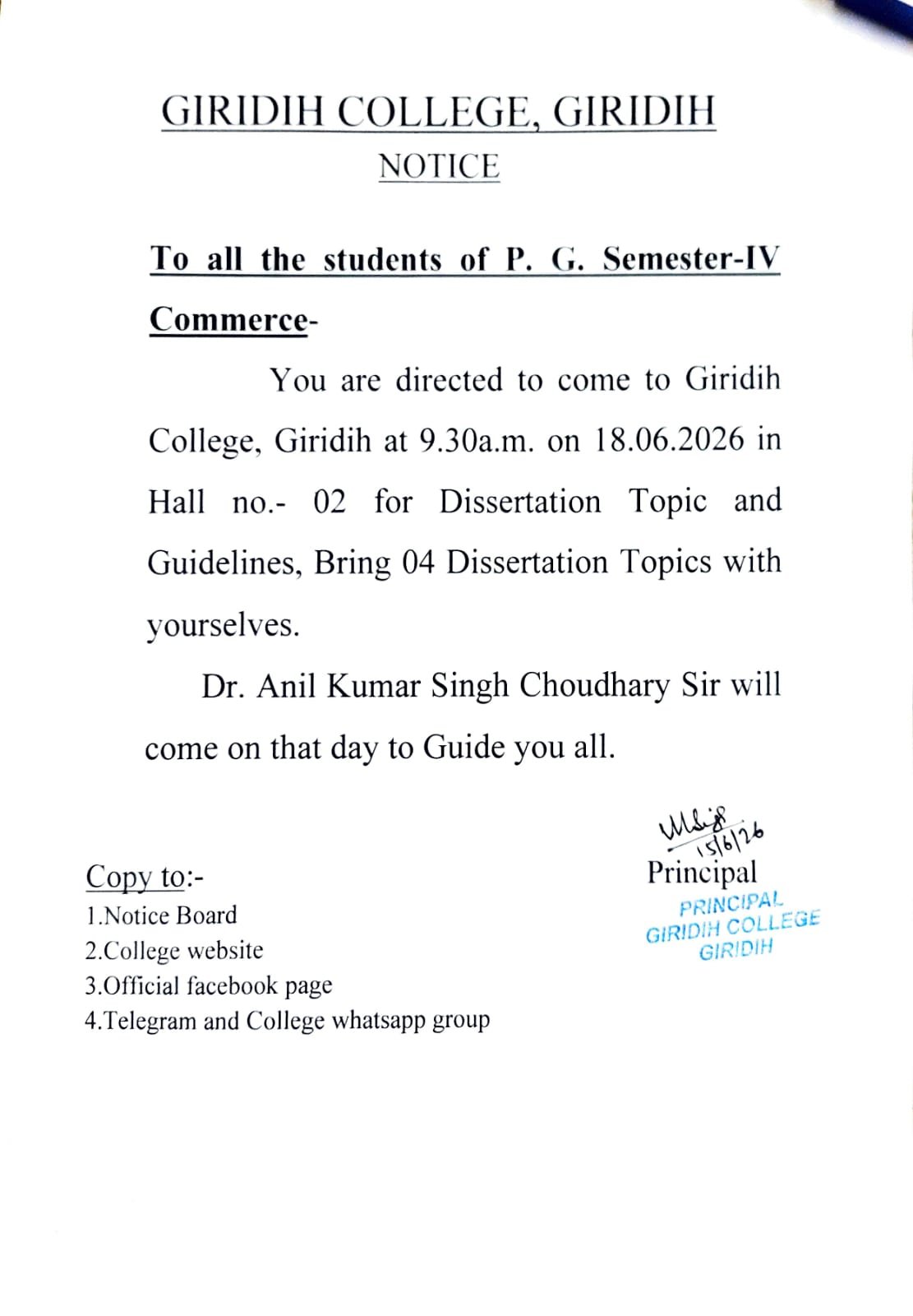 To all the students of P. G. Semester-IV Commerce-