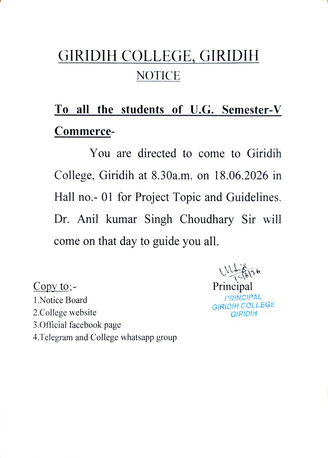 To all the students of U.G. Semester-V Commerce-