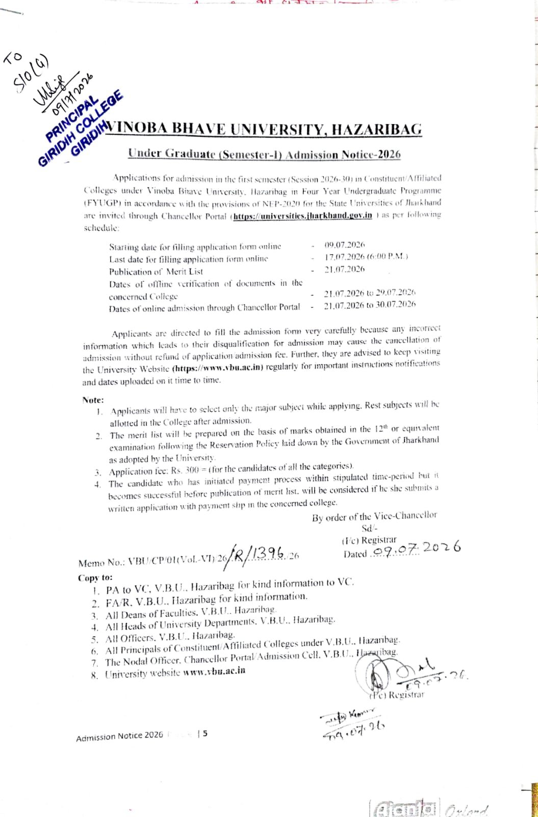 02nd Admission Notice of FYUGP Sem-I (2026-30)
