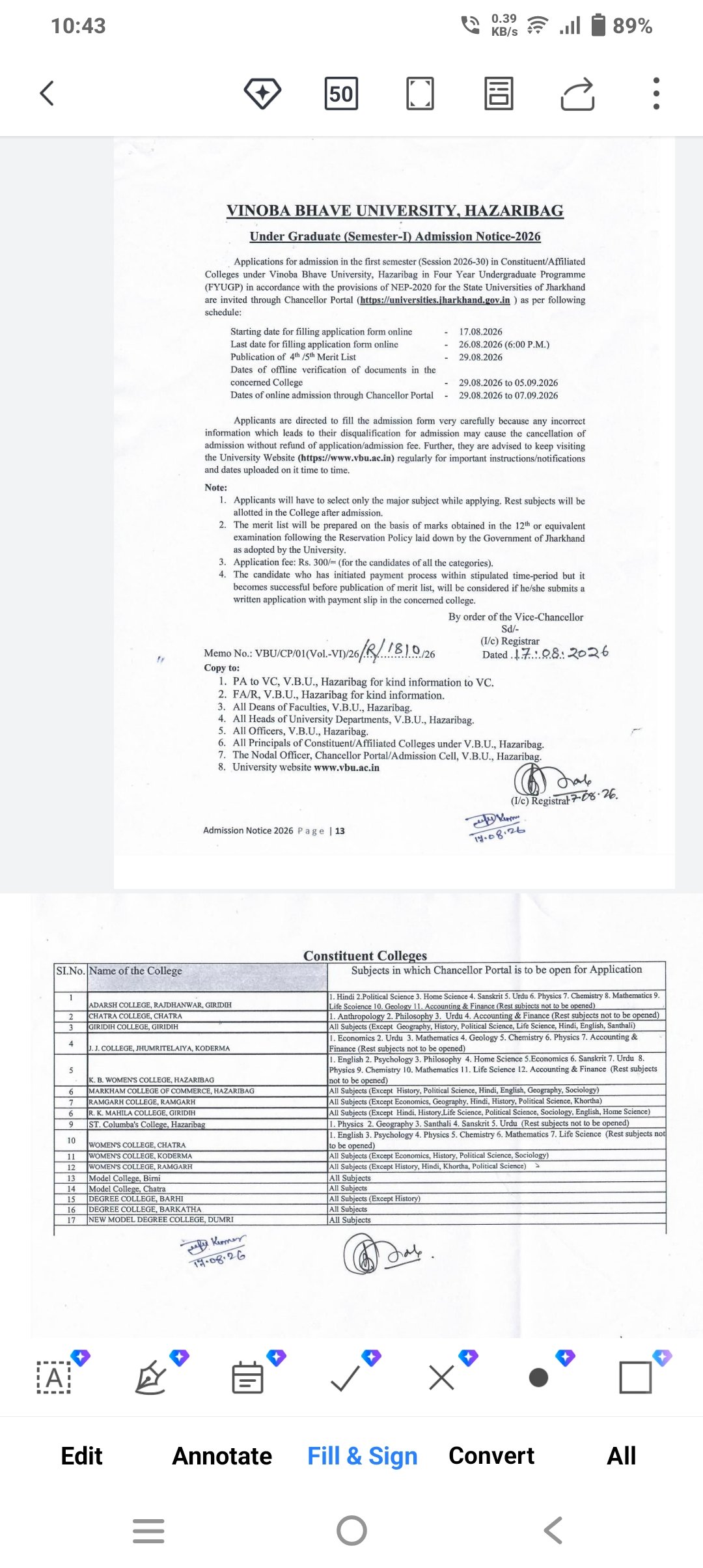 4th Admission Notice FYUGP Sem-I (2026-30)